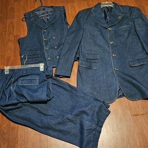 Men's Blue Denim Jacket and Vest Set
